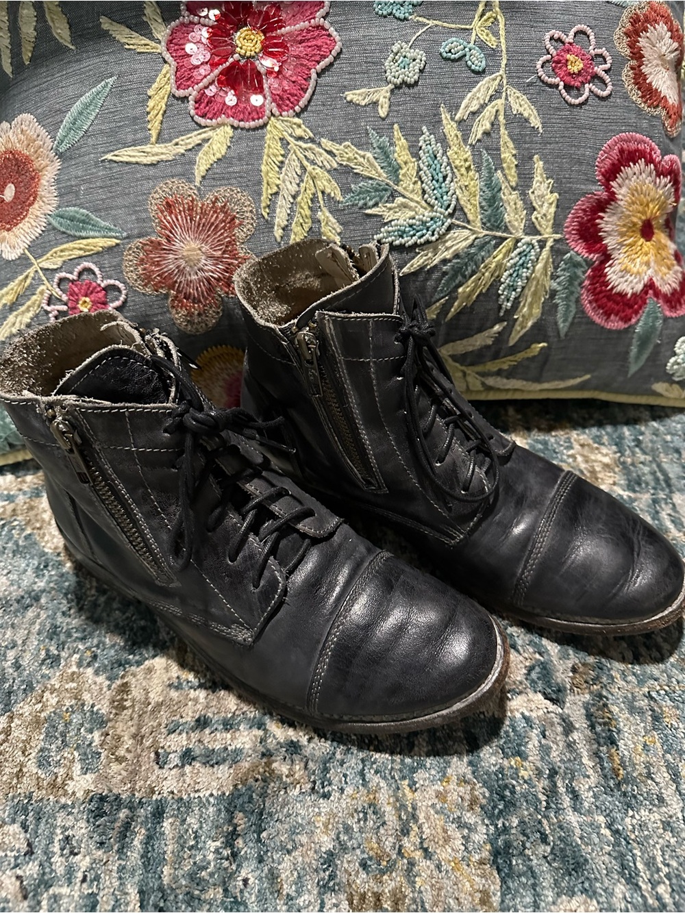 BED|STU Women's Black Leather Ankle Boots